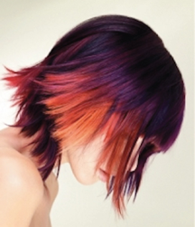 Red, purple, black streaks hairstyle in Santa Monica, Ca picture